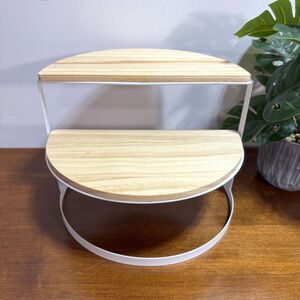 Wood and Metal Bar Coffee Cupcake Stand Knick Knacks Tier Tray 7" high x 9.5" w